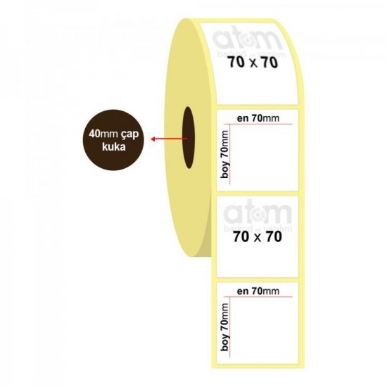 70mm x 70mm Kuşe Etiket (Sticker)(750 Sarım)