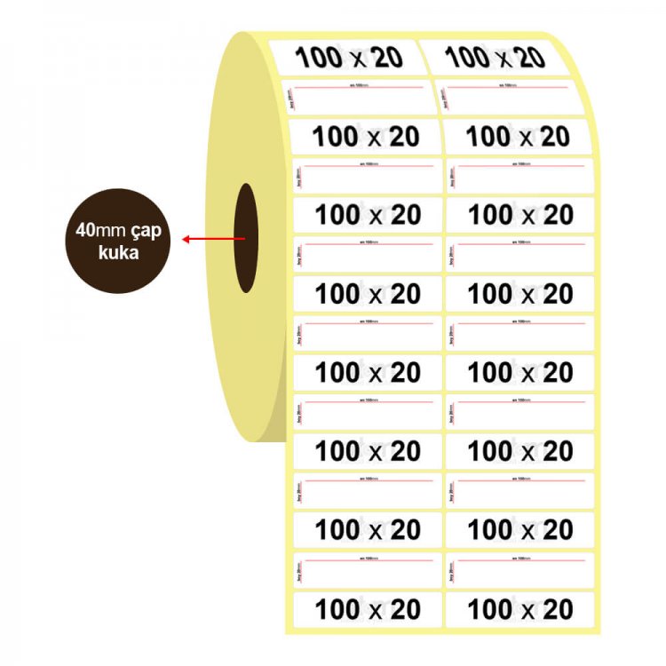 100mm x 20mm 2'li Lamine Termal Etiket (Sticker)